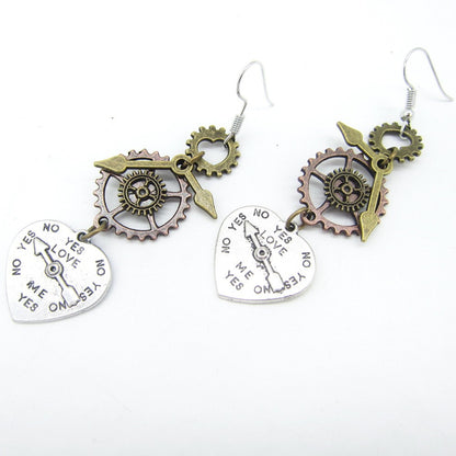 Mixed Gear Pointer Heart Steampunk Earrings