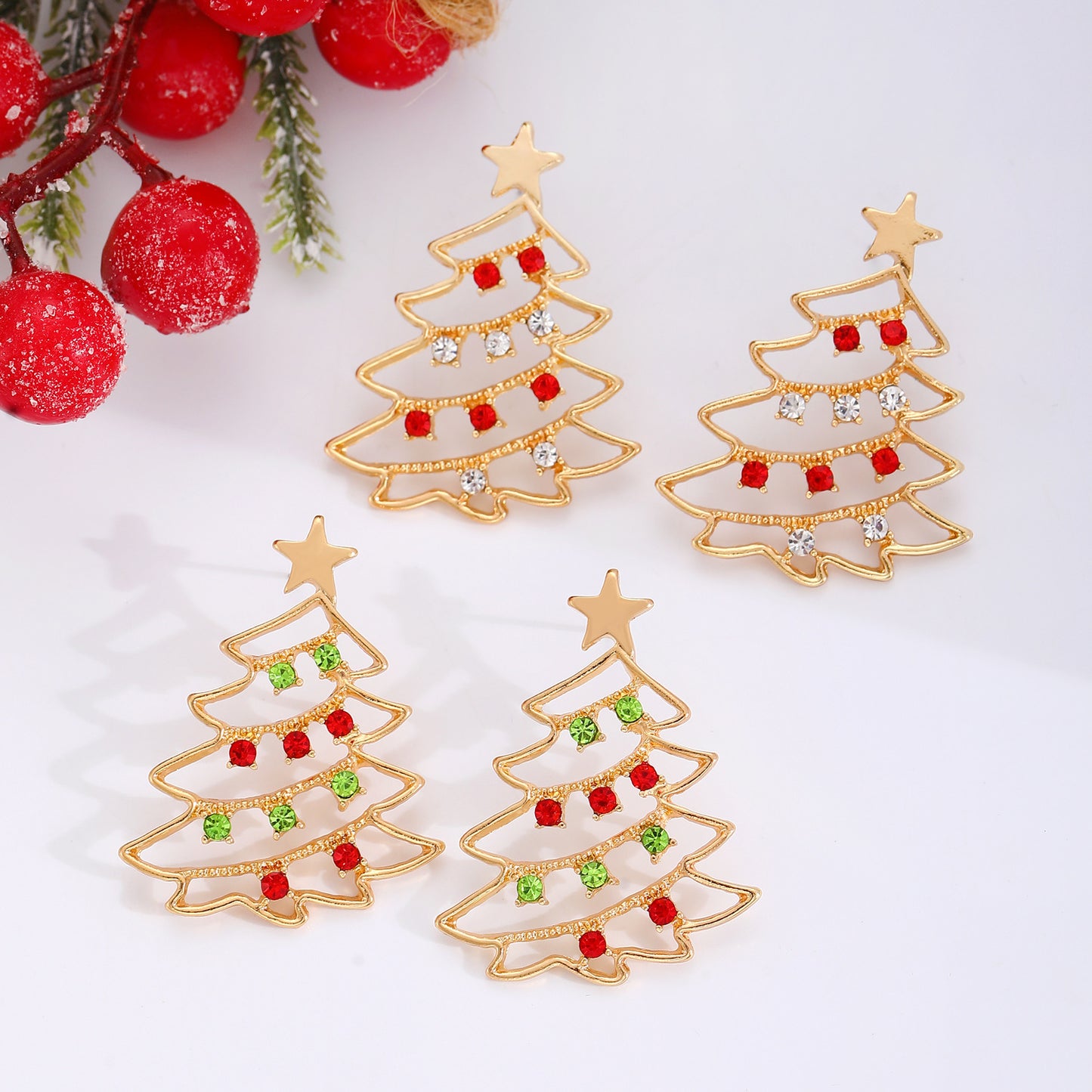 Elegant Christmas Tree Rhinestone Earrings