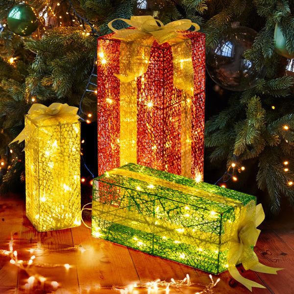 Green Gold Christmas Lighting Gift Box 3pcs Set  18in-15in-11in