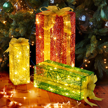 Green Gold Christmas Lighting Gift Box 3pcs Set  18in-15in-11in