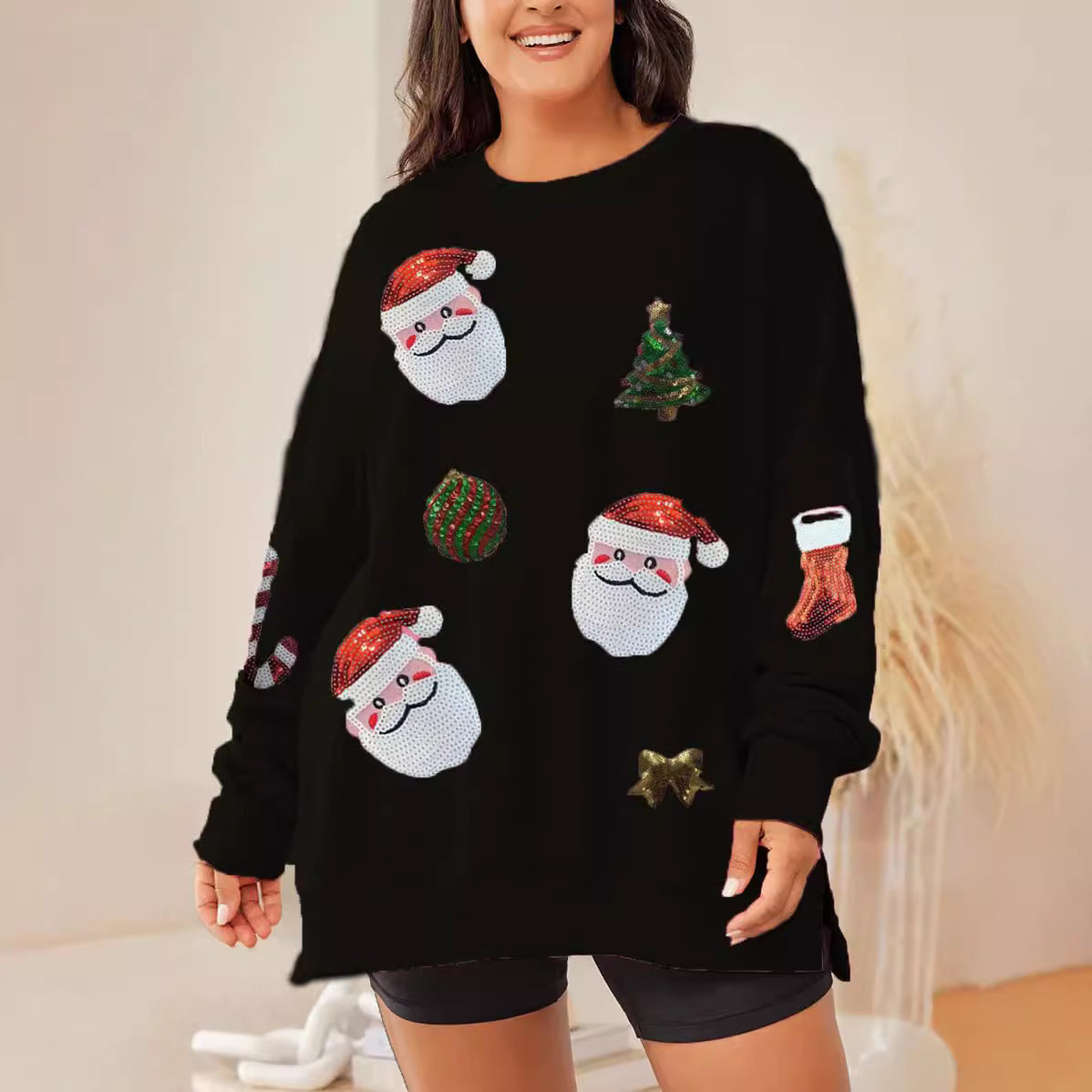 Women's Christmas Sequined Santas Sweatshirt