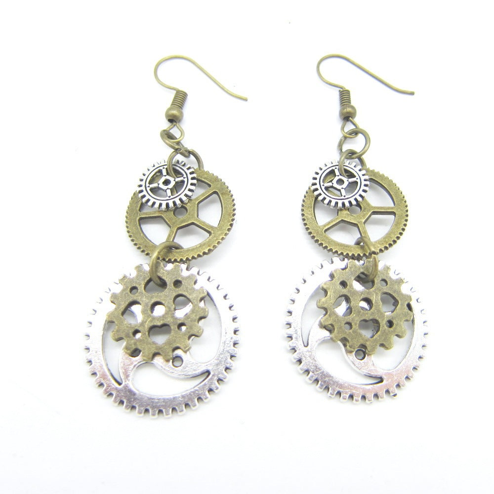 Vintage Two Tone Gear Steampunk Earrings