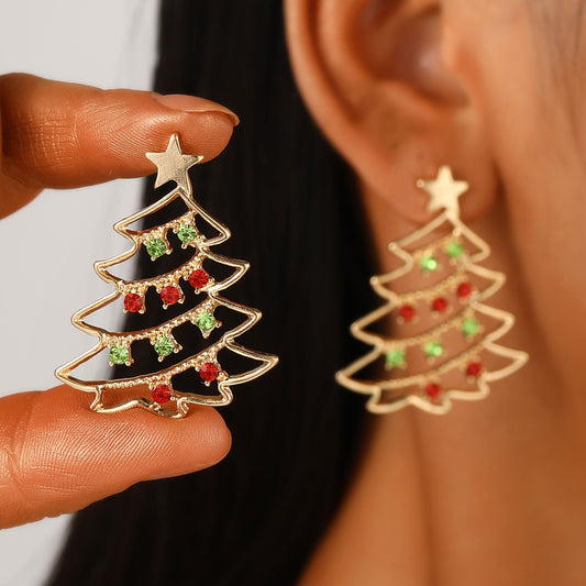 Elegant Christmas Tree Rhinestone Earrings