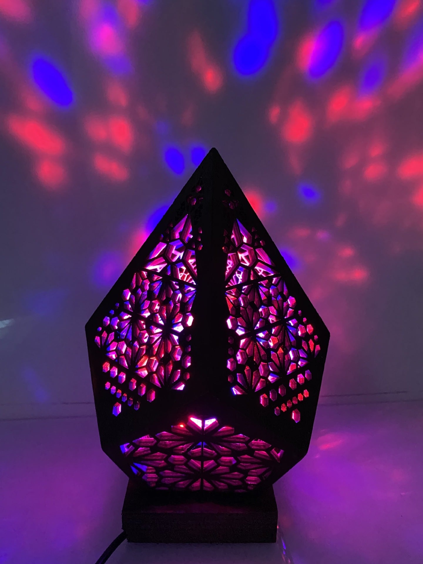 Wooden Hollow Bohemian Colorful LED Projection Lamp