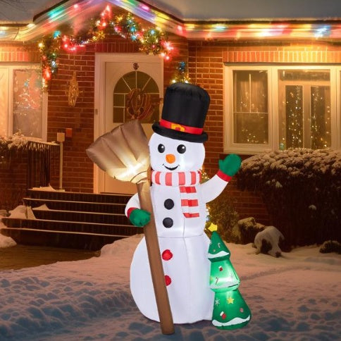 Snowman with Broom and Christmas Tree LED Inflatable