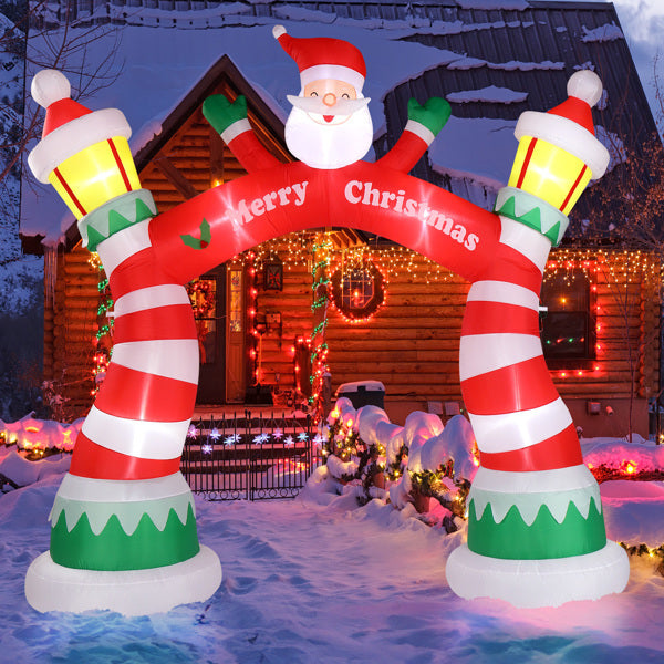 Christmas Candy Cane Arch with Santa LED Inflatable Decor