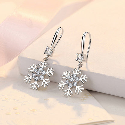 Beautiful Silver-colored Snowflake Earrings With Rhinestones