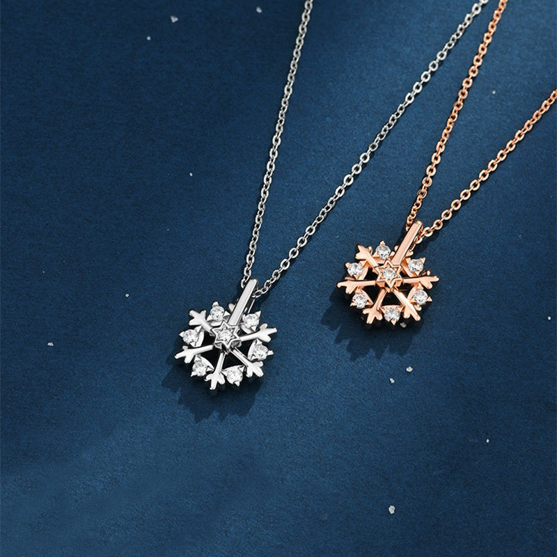 White Gold & Rose Gold Spinning Snowflake Necklace