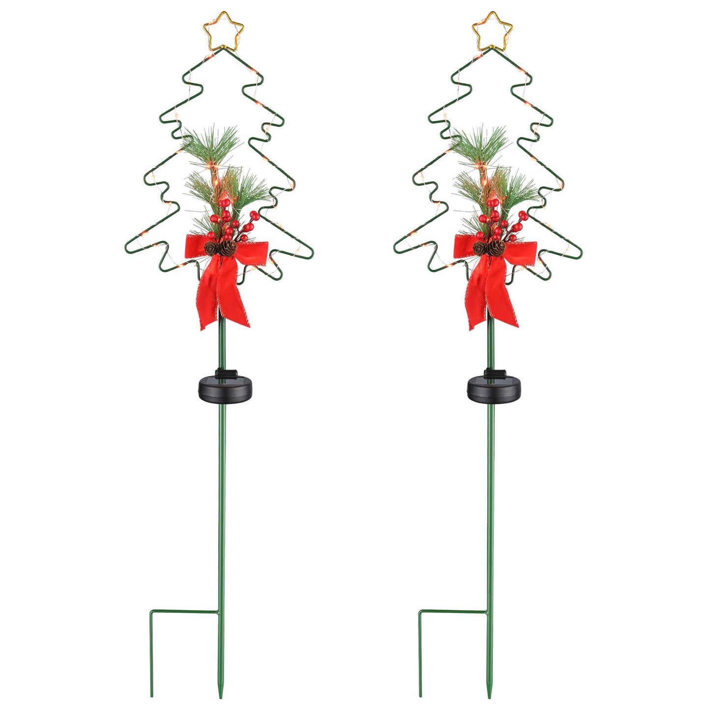 Solar-Powered Christmas Tree Garden Light – Festive Pine Cone & Red Berry Design