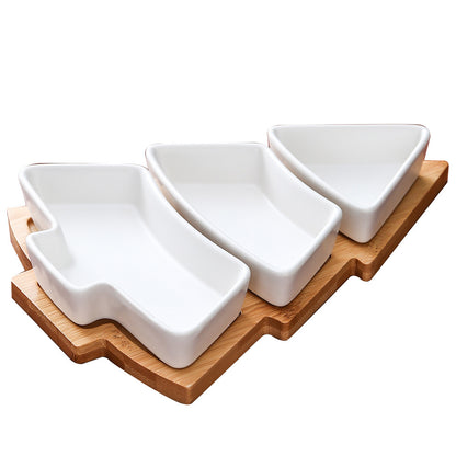 Christmas Tree 4Pc Ceramic Serving Snack Dish & Board