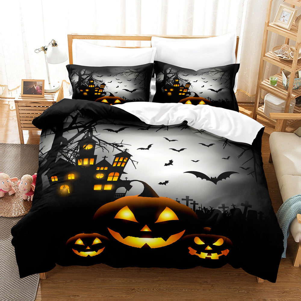 Halloween Duvet Cover Bedding Set – Spooky Printed Quilt Cover with Sheet & Pillowcases