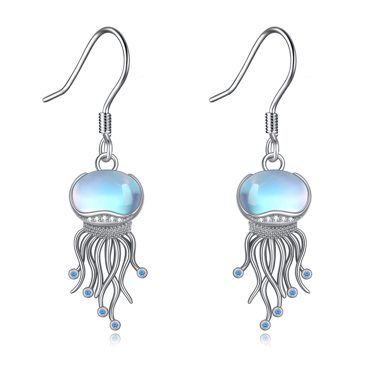 Sterling Silver Ocean Jellyfish Moonstone Dangle Earrings