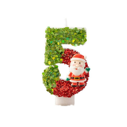 Glitter Santa Christmas Number Candles
