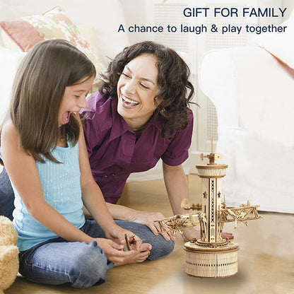 Flying Airplane Tower 3D DIY Wooden Puzzle Music Box