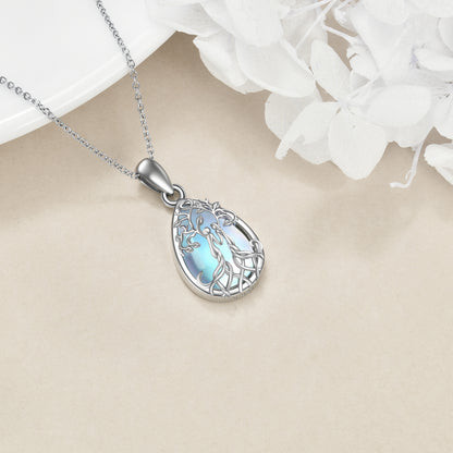 Sisterhood Tree of Life with Moonstone or Malachite Silver Necklace