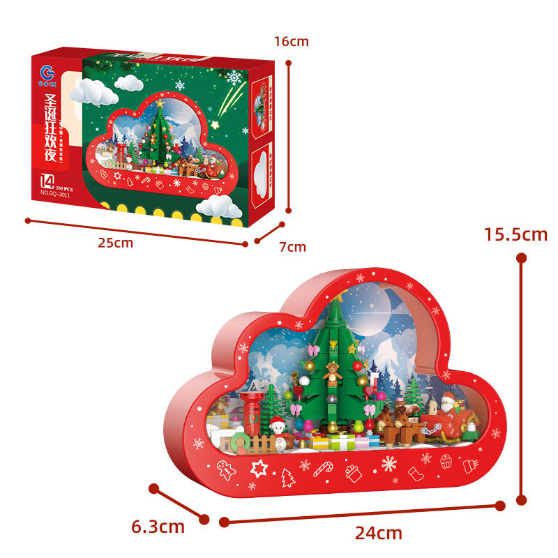 DIY Building Block Christmas Village within Mirror Cloud Lamp
