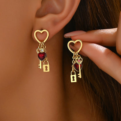 Love Earrings w/ Rhinestone Lock Series Earrings