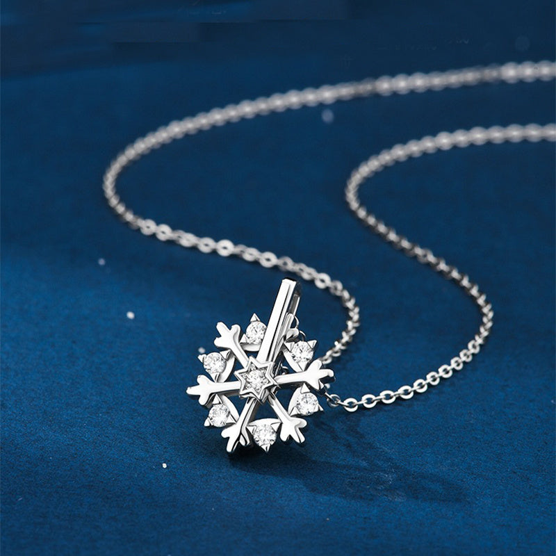 White Gold & Rose Gold Spinning Snowflake Necklace