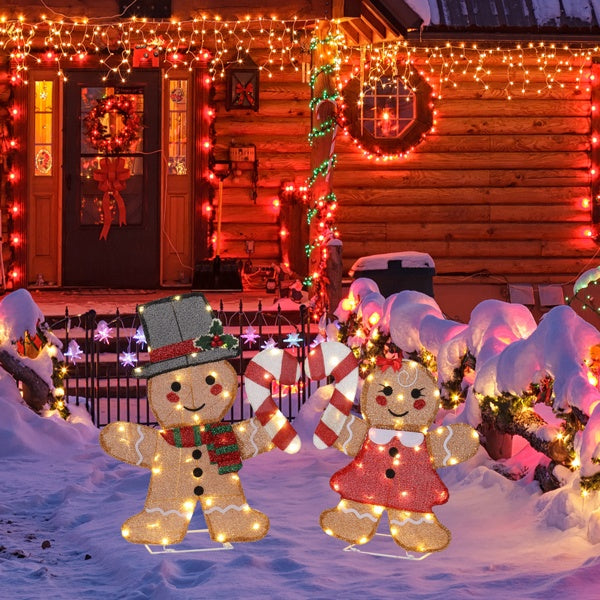 Lighted Gingerbread Man Couple Lighted Christmas Display