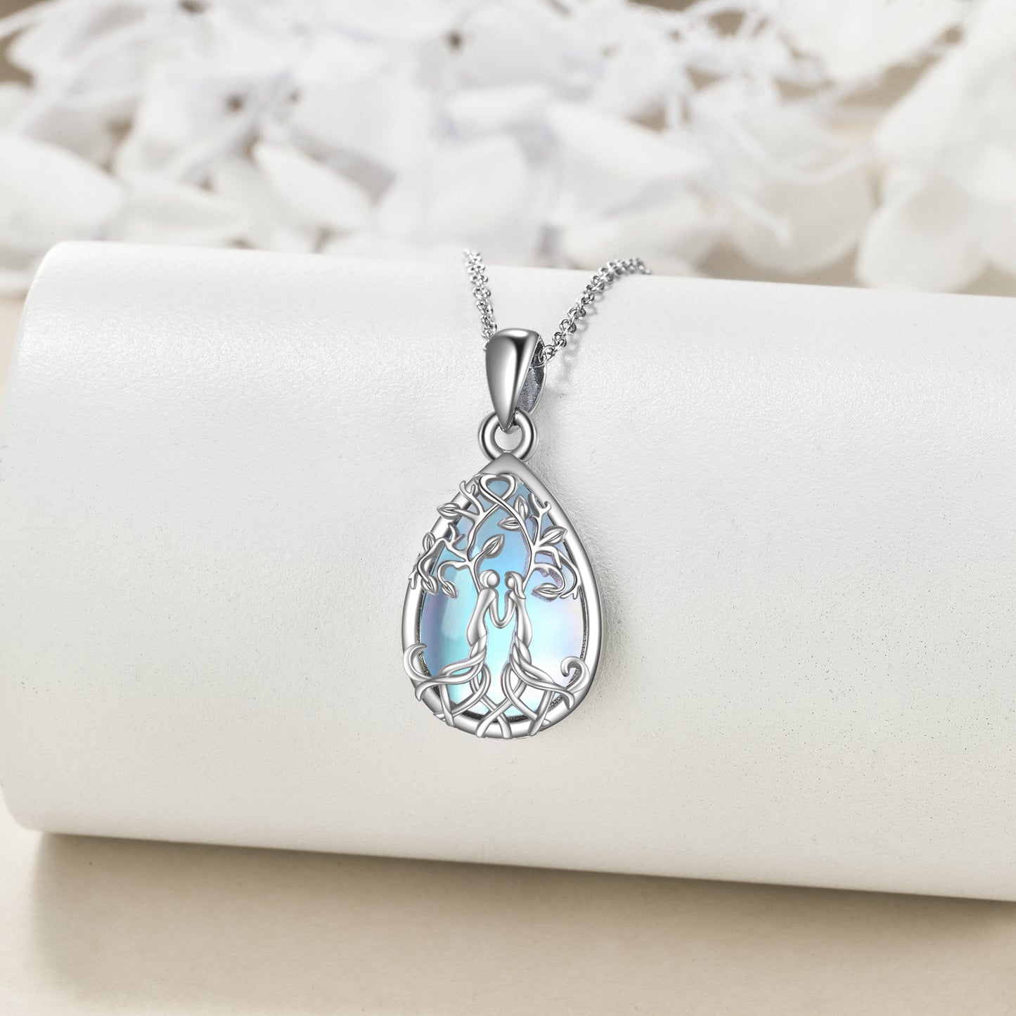 Sisterhood Tree of Life with Moonstone or Malachite Silver Necklace