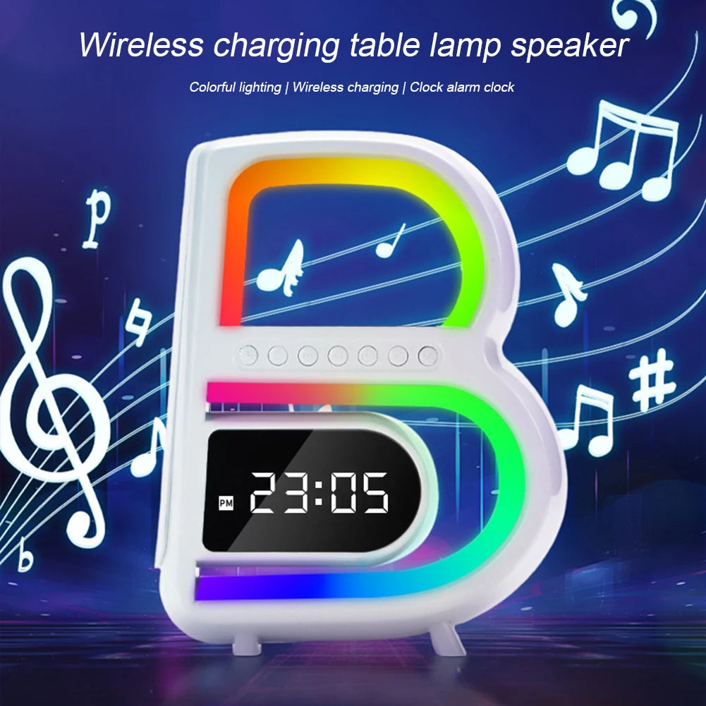 B-Shaped Bluetooth Speaker with Smart  Lighting and Wireless Charger