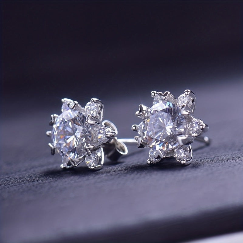 925 Sterling Silver Moissanite Sunflower Earrings