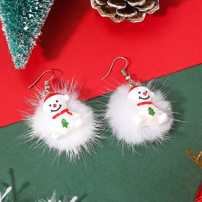 Winter Snowflake Fuzzy Hair Ball Earrings Variety