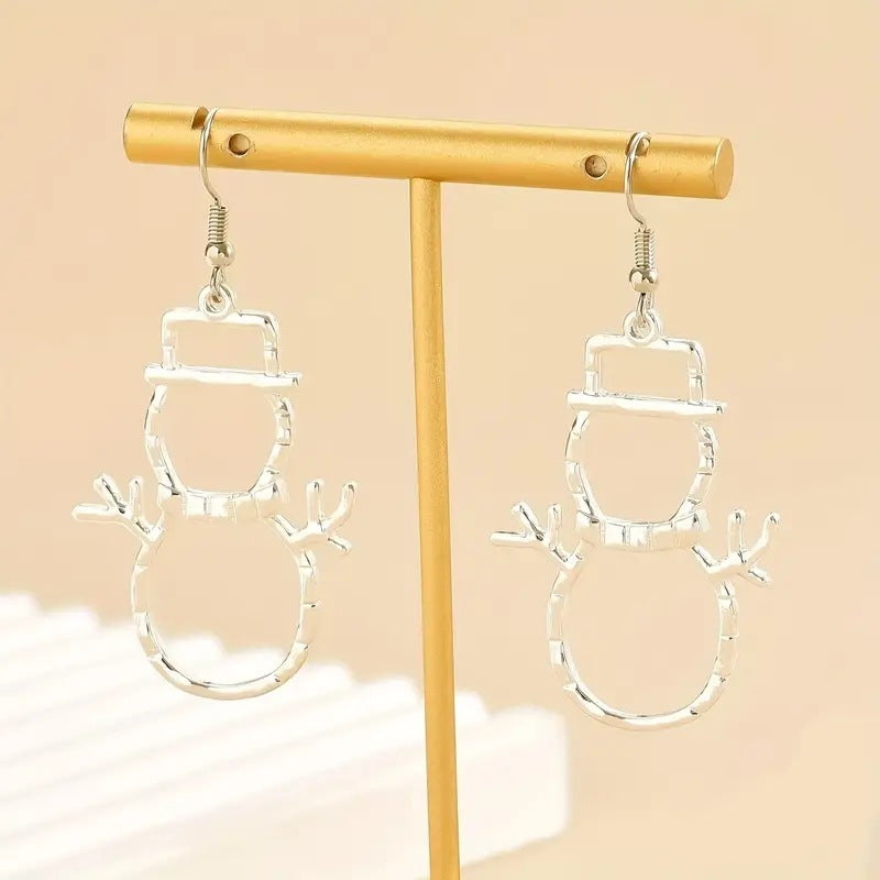 Adorable Hollow Snowman Earrings w/Matching Pendant