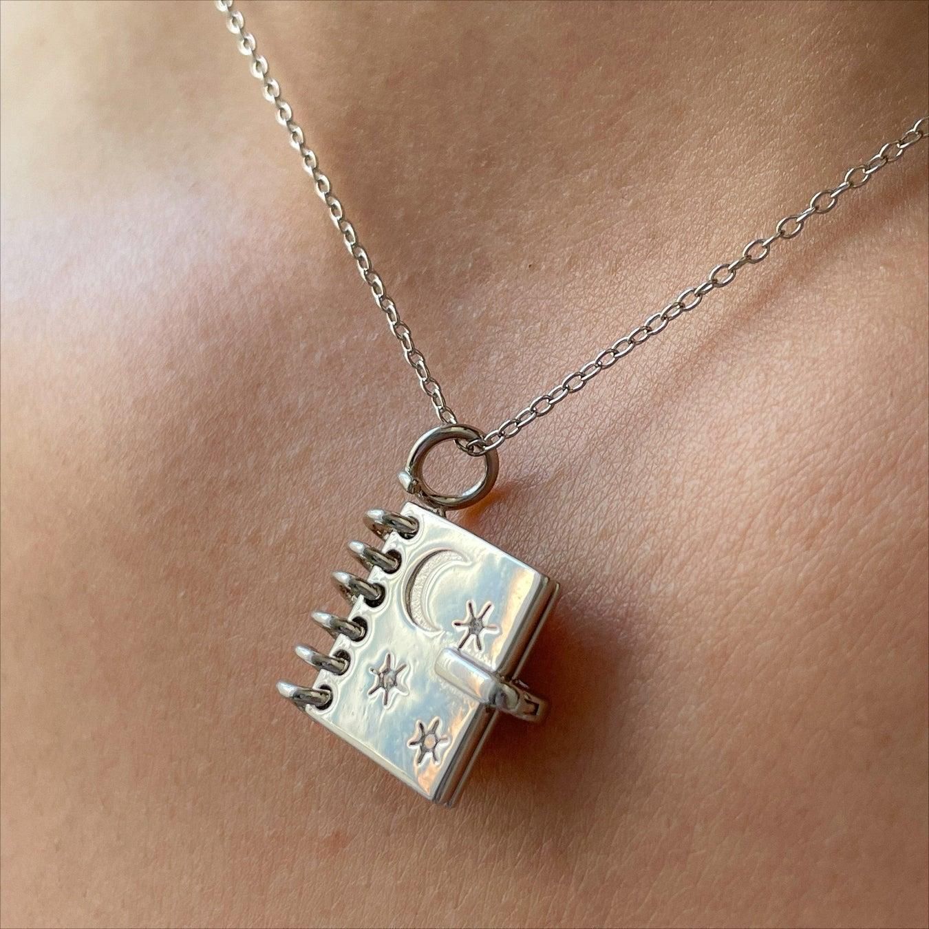 Book-shaped Locket Necklace With Stars Moon And Engraved Letters