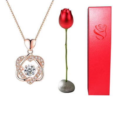 Heart Shaped Crystal Diamond Pendant Rose Head Necklace