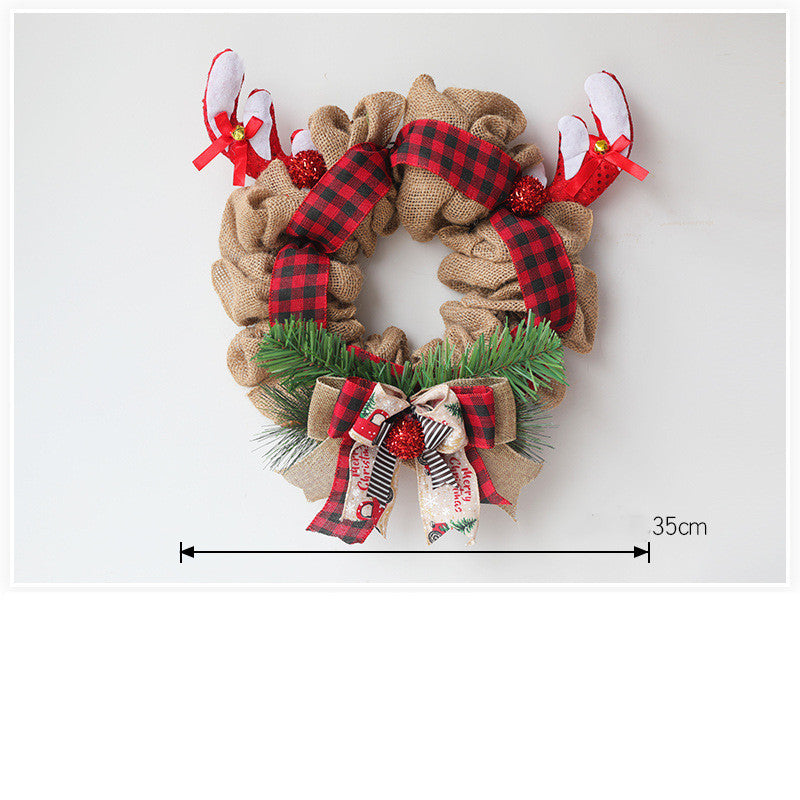 Gingham Christmas Wreath w/Antlers & Garland