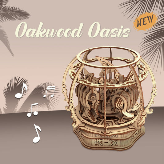 Simple Oak Oasis Shape Puzzle Music Box