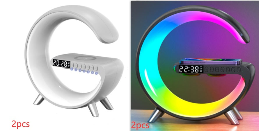 G Shaped LED Lamp Bluetooth Speaker Wireless Charger App Controlled