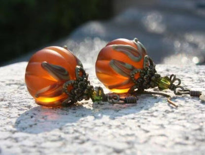 Vintage-style Pumpkin Pendant Drop Earrings