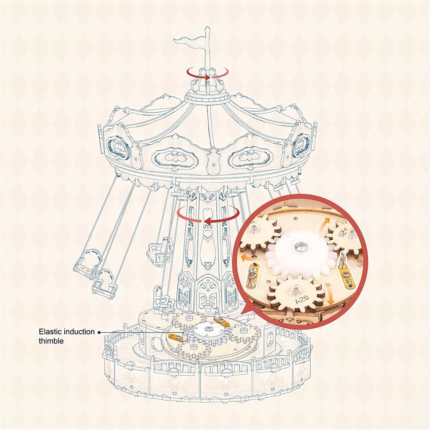 Carnival Swing Ride Mechanical Wooden Music Box Kit