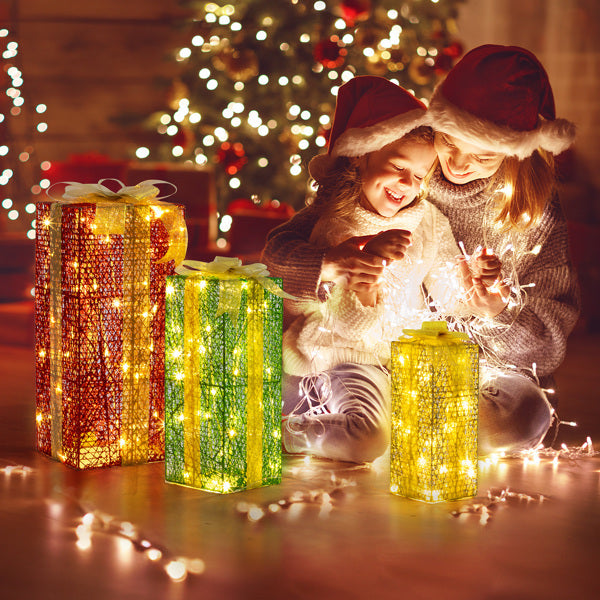 Green Gold Christmas Lighting Gift Box 3pcs Set  18in-15in-11in
