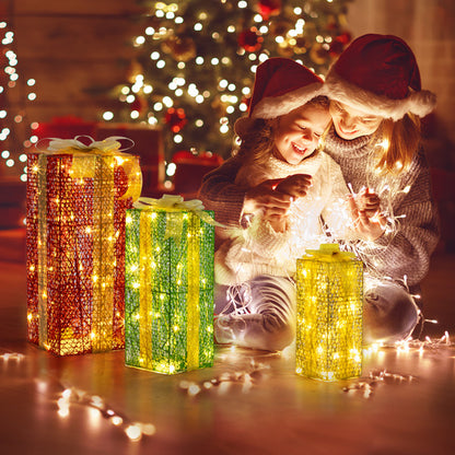 Green Gold Christmas Lighting Gift Box 3pcs Set  18in-15in-11in