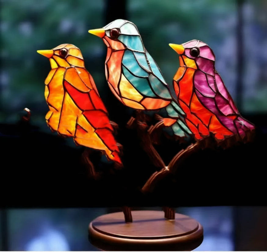 Birds On Branch Resin Stained Glass Lamp