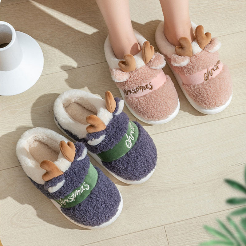 Colorful Christmas Reindeer Fluffy Slippers