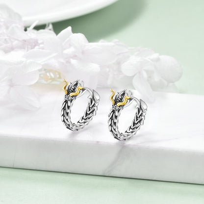 Sterling Silver Dragon Hoop Huggie Earrings
