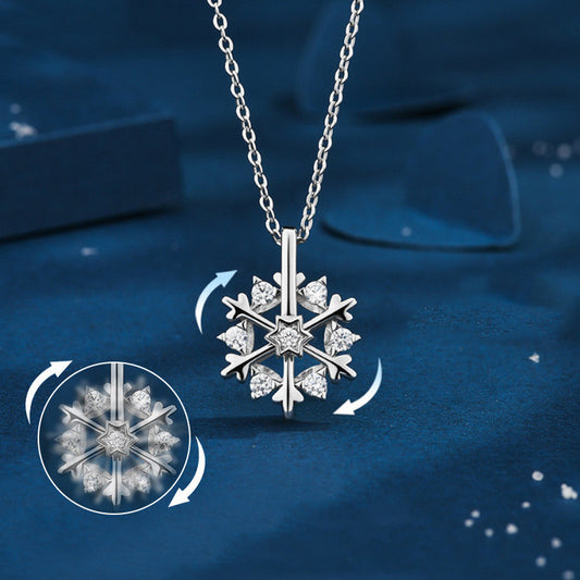 White Gold & Rose Gold Spinning Snowflake Necklace