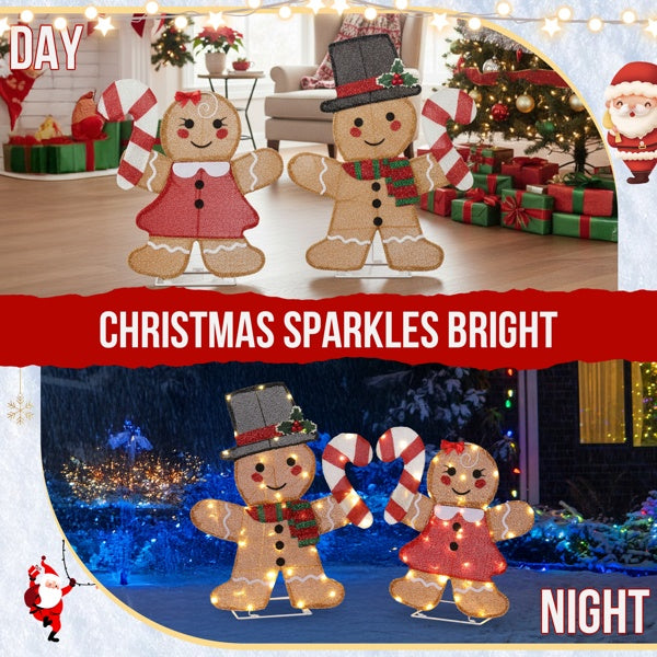 Lighted Gingerbread Man Couple Lighted Christmas Display
