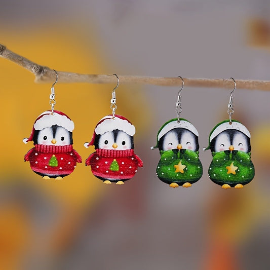 Cute Christmas Penguin Acrylic Earrings