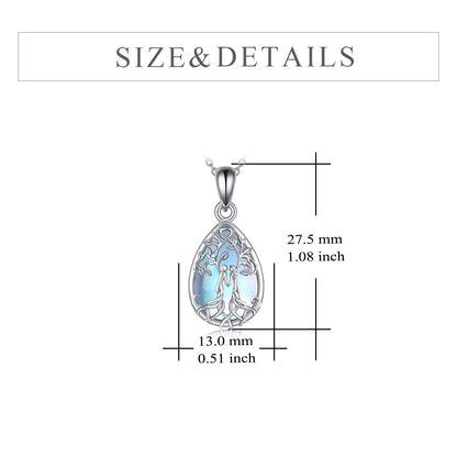 Sisterhood Tree of Life with Moonstone or Malachite Silver Necklace