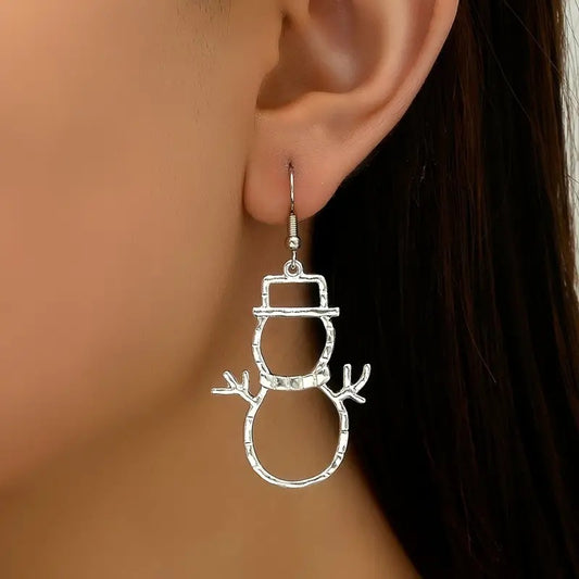 Adorable Hollow Snowman Earrings w/Matching Pendant