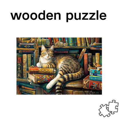 Library Cat Nap Rectangular Wooden Puzzles