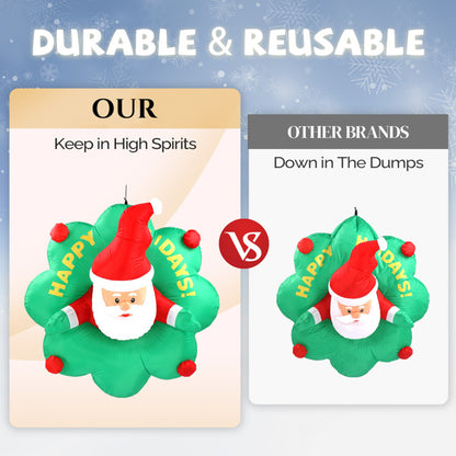 Christmas Window Santa Inflatable – 4ft with Wreath & LED Lights