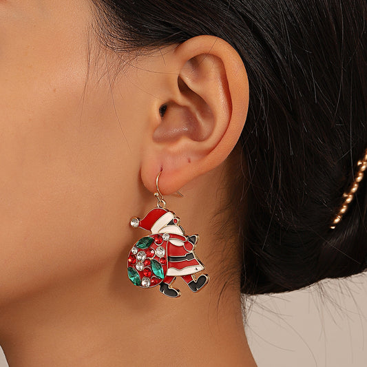 Adorable Santa Claus Colorful Rhinestone Earrings