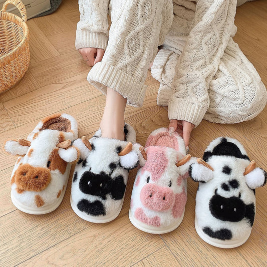 Cute Plush Cow Cozy Slippers