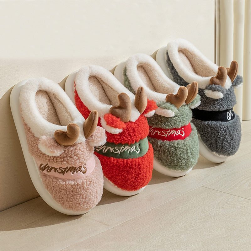 Colorful Christmas Reindeer Fluffy Slippers